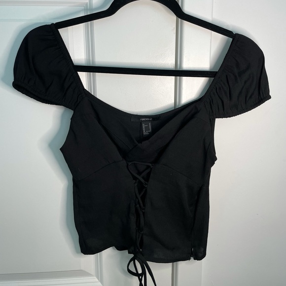 Forever 21 Black Lace-up Crop Top - Picture 1 of 2